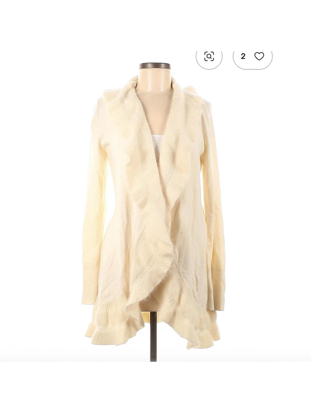 White House Black Market Ivory Ruffled Cardigan Size Medium